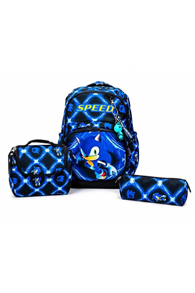 Satin Fabric Embroidered Four-Compartment Orthopedic Four-Compartment School Bag with Pen Holder and Thermos Lunch Bag 3 School Set'Speed'