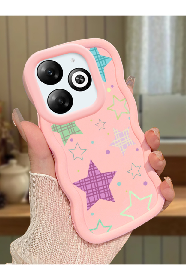 Infinix Hot 40I Compatible Case Camera Protector Pink Silicone Couple Phone Case Star Pattern