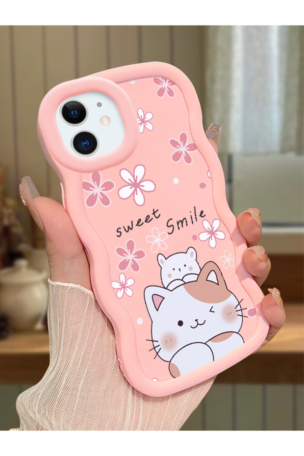 iPhone 11 Compatible Case Camera Protector Pink Silicone Couple Phone Case Cat Pattern