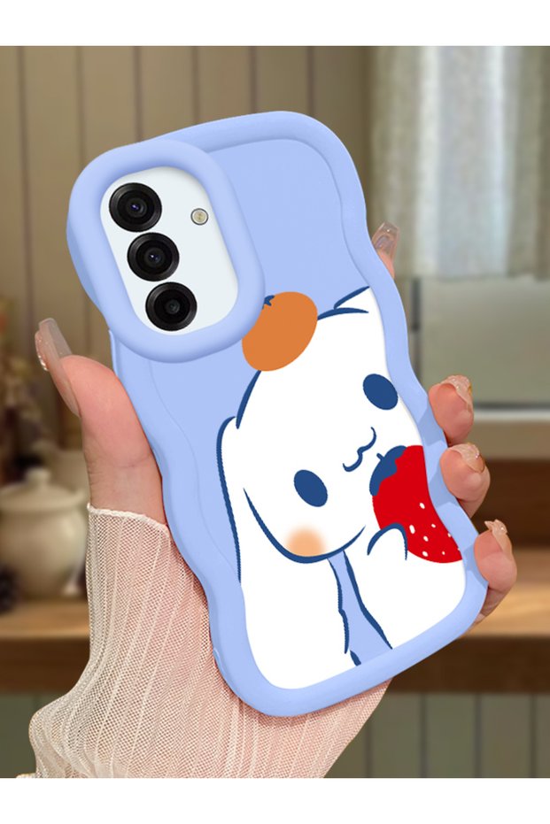 Samsung Galaxy A17 Compatible Case Camera Protector Blue Silicone Couple Phone Case Line Pattern