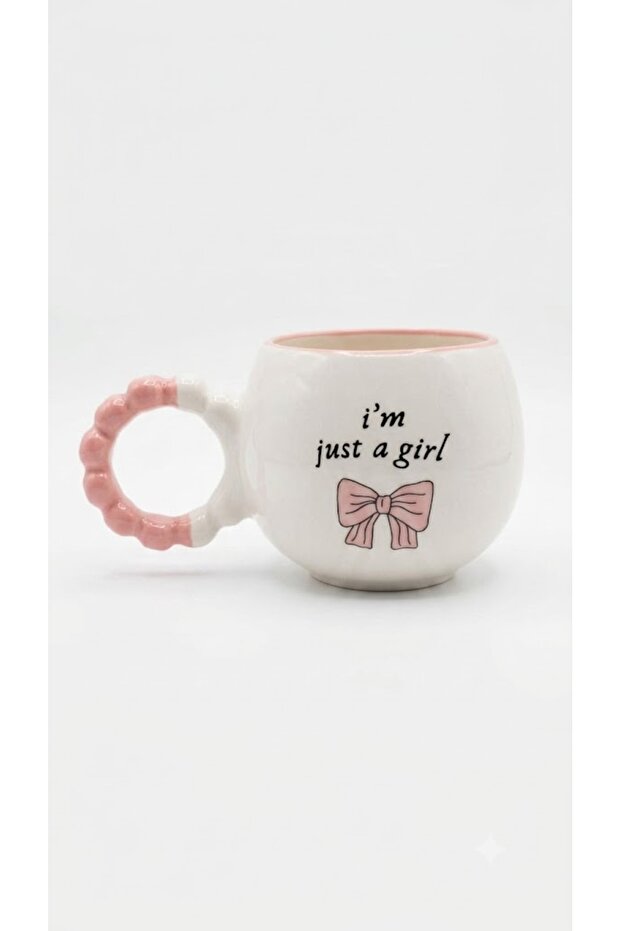 I'M Just a Girl! Handmade Cream Glossy Puff Mug - Handcrafted Gift Mug