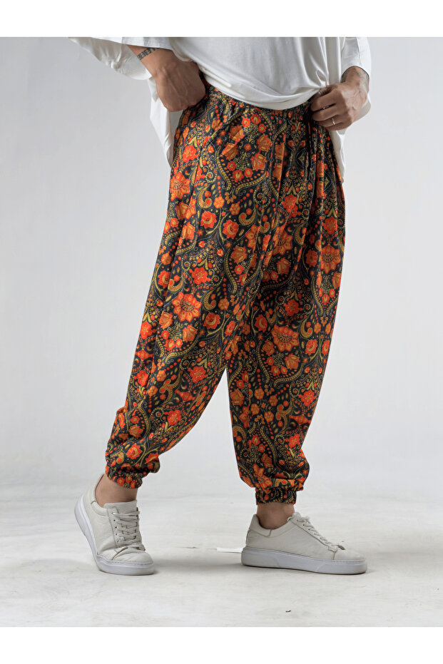 Floral Patterned Wrinkled Men's Jogger Pants Coc3294
