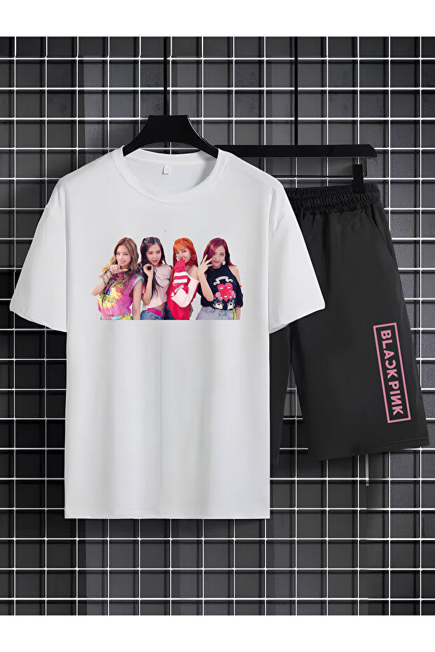 Blackpink K-Pop Band Printed Cotton Short Sleeved Children's Tshirt-Shorts Two-Piece Set