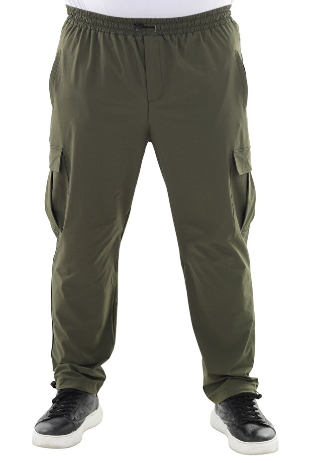 Men's Large Size Cargo Pocket Lycra Parachute Fabric Pants/Sweatpants Green