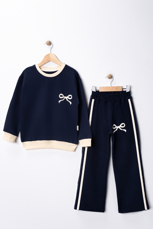 3-4-5-6 Years Old Girls' Set with Ribbon Printed Stripes