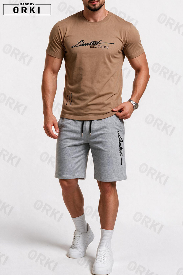 Limited Edition Printed Oversized Unisex T-Shirt & Gray Shorts Set