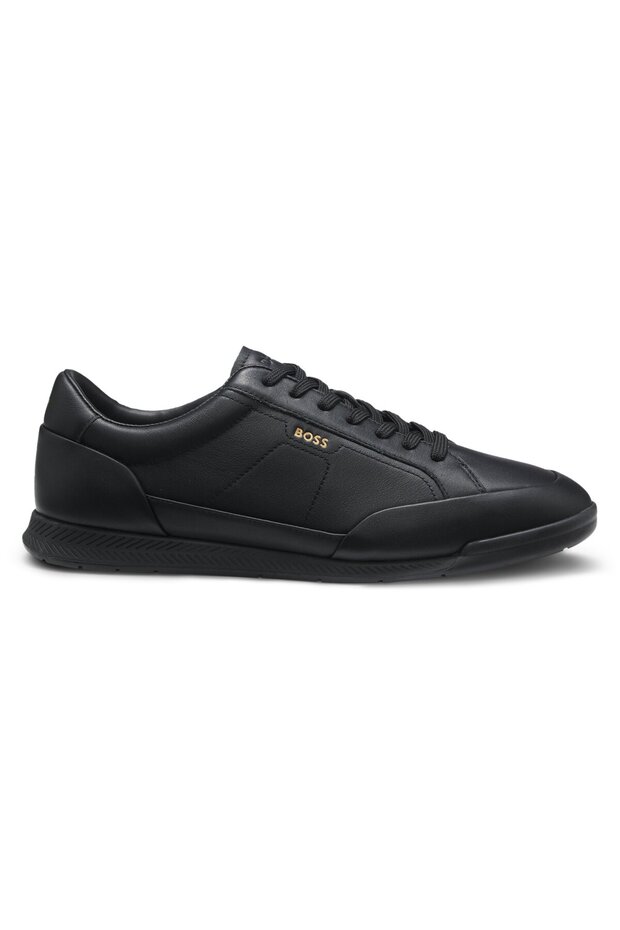 Men's Comfortable Sole Lace-Up Leather Flat Sole Black Sneaker