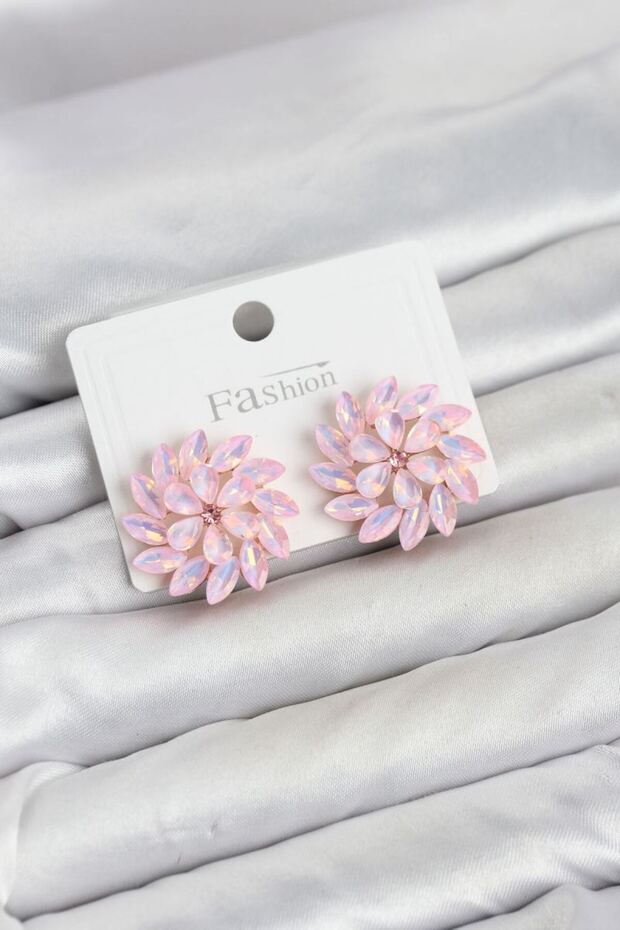 Pink Color Crystal Stone Flower Model Women's Earrings
