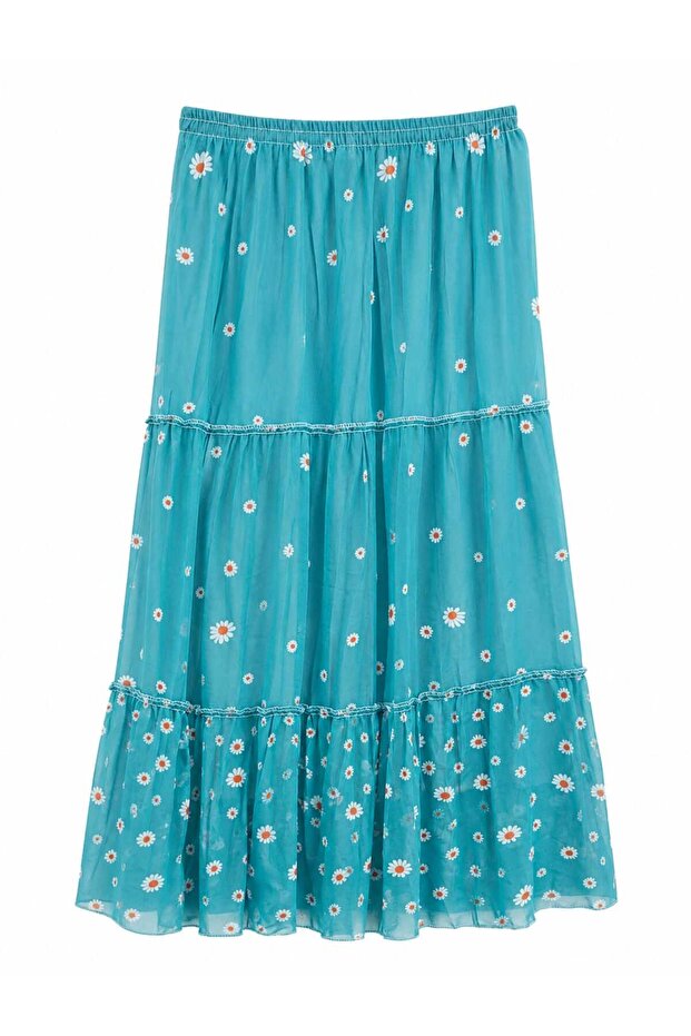 Women's''Juli̇de'' Chiffon Long Skirt 3 Layers Lined Elastic Waist Comfortable Cut Casual Stylish Skirt
