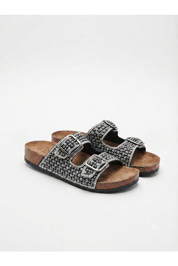 Special Design Double Buckle Stoned Comfortable Women's Sandals Slippers