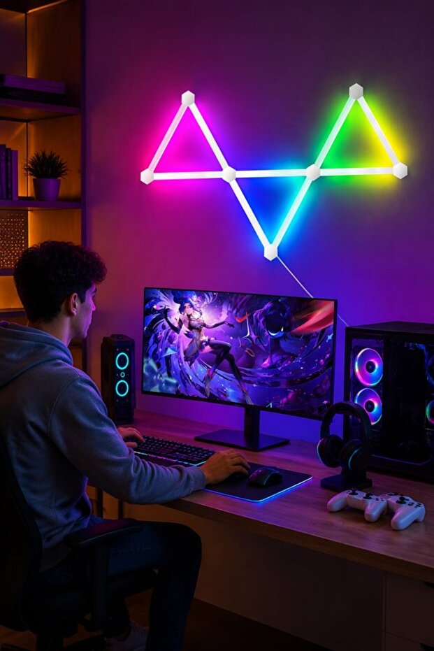 6 قطع من أشرطة الإضاءة LED بتقنية RGB مع تحكم عبر التطبيق، تعمل بالطاقة عبر USB، إضاءة محيطة للمكتب والجدار