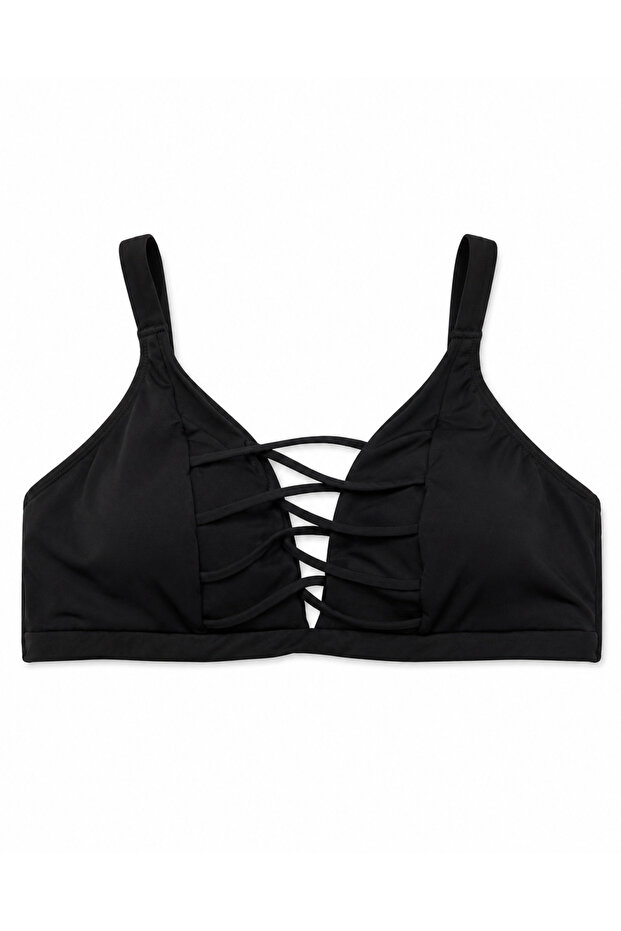 Plus Size Women's Bikini Top with Rope Detail and Adjustable Straps
