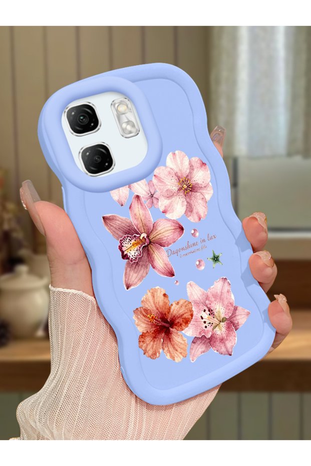 Infinix Hot 50I Compatible Case Camera Protector Blue Silicone Couple Phone Case Floral Pattern