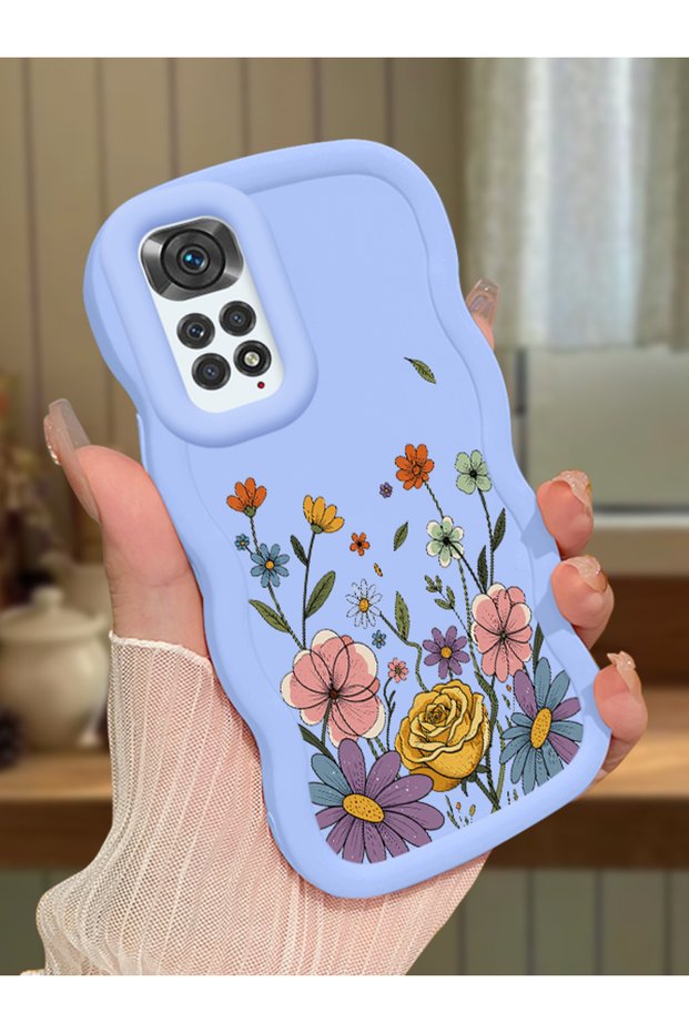 Redmi Note 11 Compatible Case Camera Protector Blue Silicone Couple Phone Case Floral Pattern