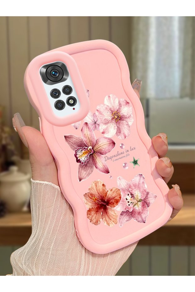 Redmi Note 11S Compatible Case Camera Protector Pink Silicone Couple Phone Case Floral Pattern