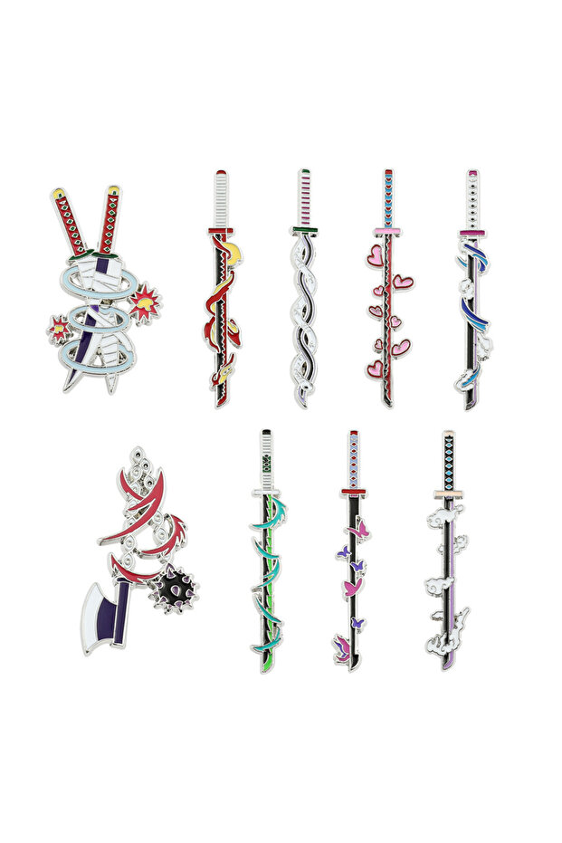 Bandai 9pcs-set 9Pcs/Set Anime Ghost Kill Team Samurai Sword Enamel Brooch 9-Pillar Metal Badge Lape