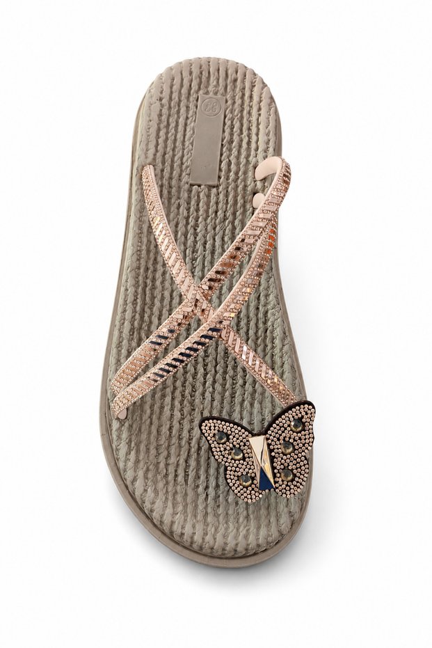Women's Stoned Butterfly Detailed Cross-Strapped Lightweight Eva Sole Daily Summer Slippers