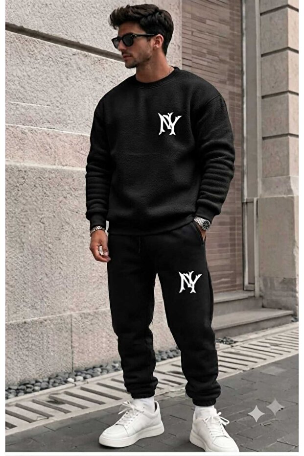 Unisex Oversize Kek Ny Printed Premium Crew Neck Sweatshirt Set