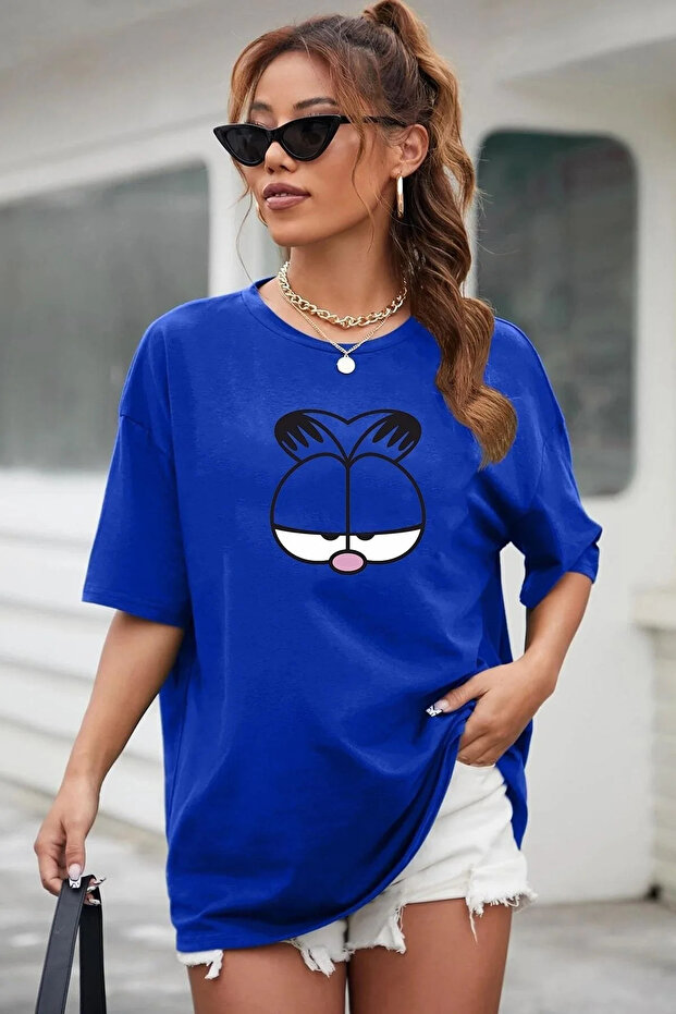Garfield Emoji Printed Saxe Blue T-shirt