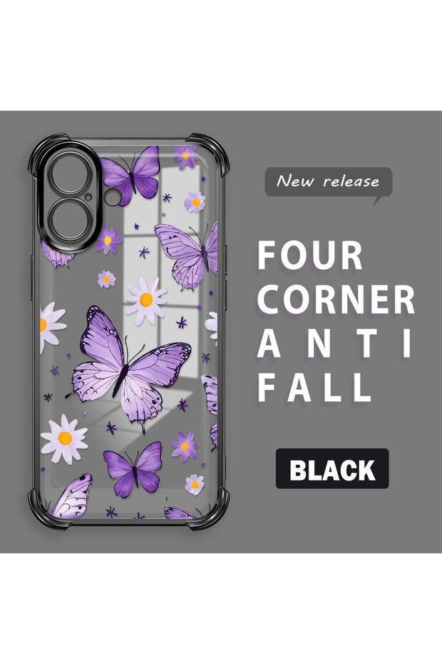 iPhone 16 Compatible Transparent Back Panel Four-Corner Reinforced Impact-Proof Glossy Edge Silicone Case