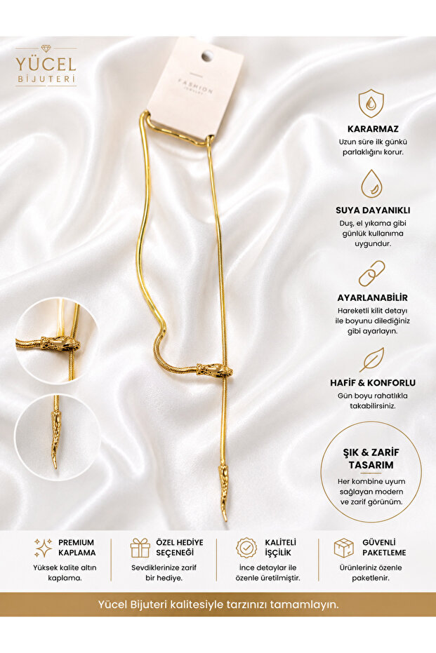 Adjustable Patterned Snake Y Necklace with Elevator Chain (60+5 cm)