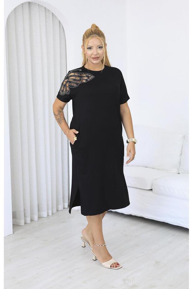 Plus Size Butterfly Stone Detailed Dress