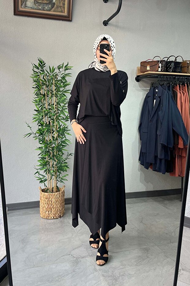Verev Cut-Out Skirt Suit Black