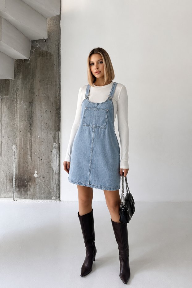 Ice Cream Short Strappy Denim Single Pocket Jeans Salopet Dress