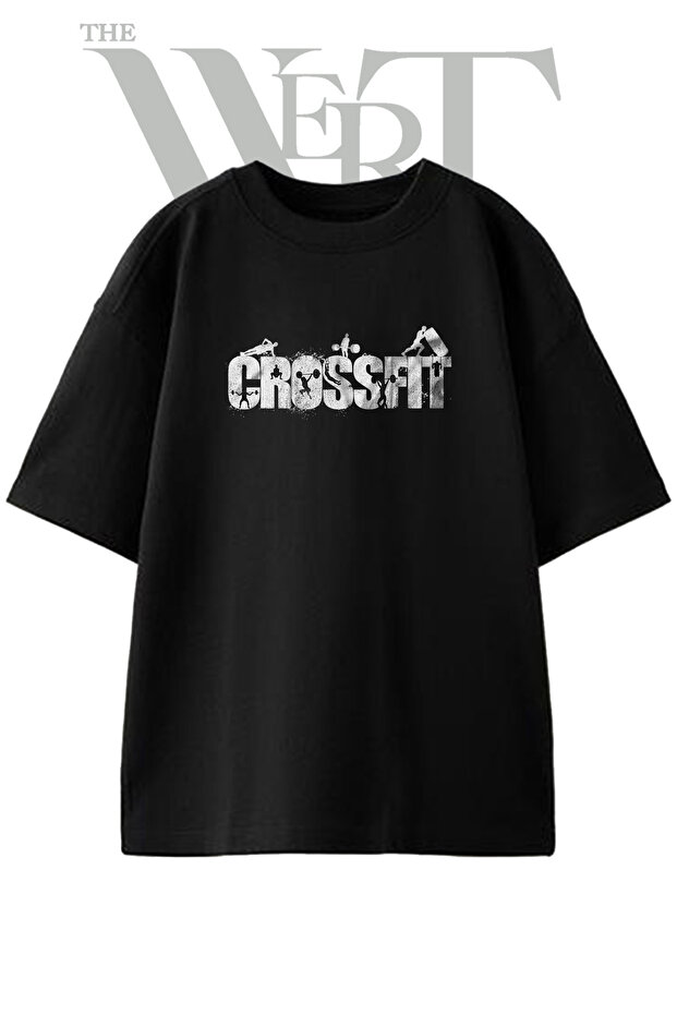 Crossfit Design Printed Unisex Black Oversize T-Shirt