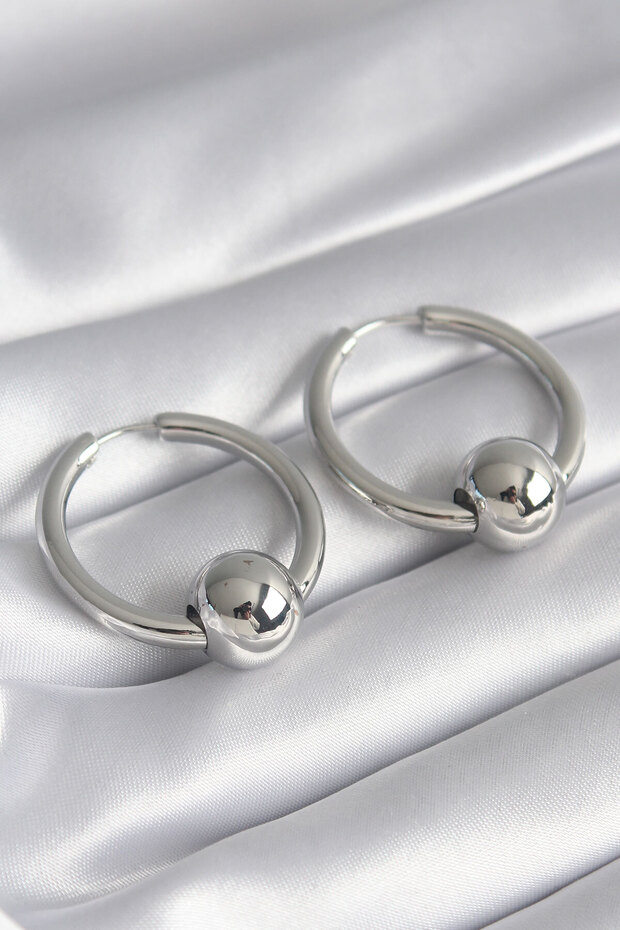 Brass Silver Color Hoop Ball Model Women's Earrings