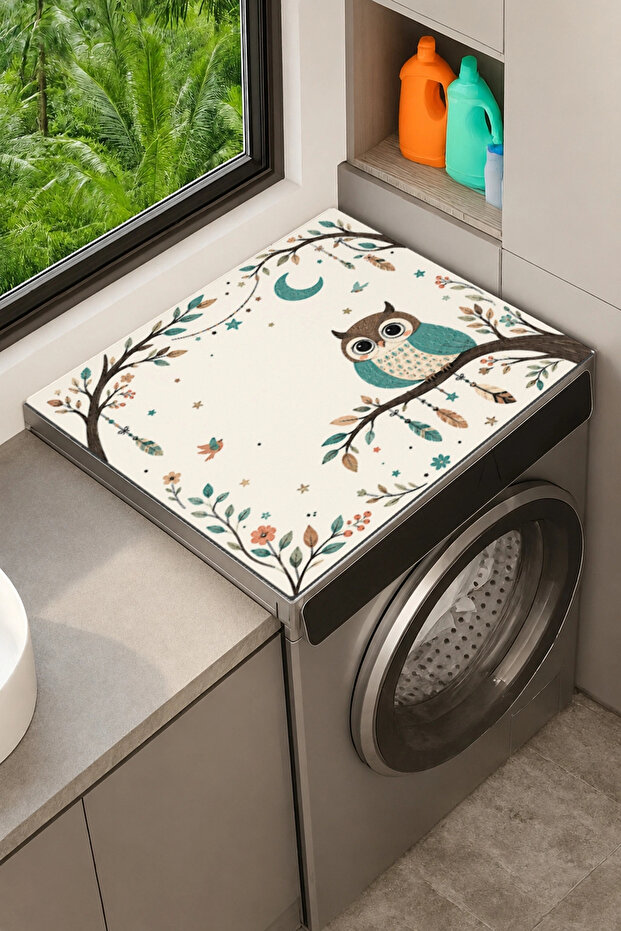 Clothes Dryer Top Organizer Mat Liquid-Proof Cover Bohemian Owl