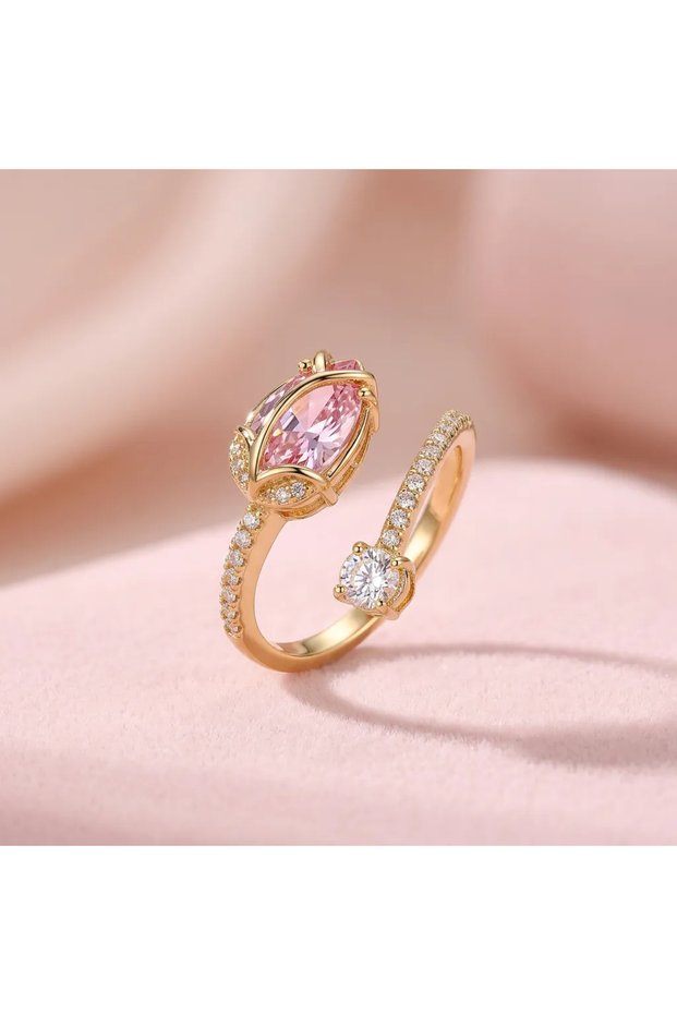 Pink Marquise Stone Adjustable Women's Ring – Elegant Ring with Zircon Stone