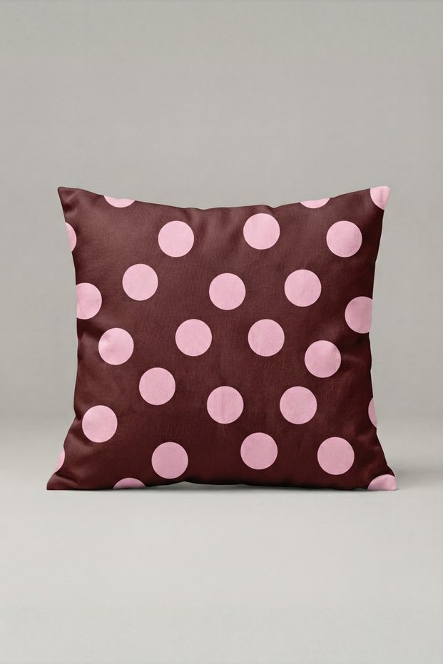 Brown and Pink Polka Dot Throw Pillow Cover 179 – Cocoa Pink Dots Design, 40 X 40 Cm.