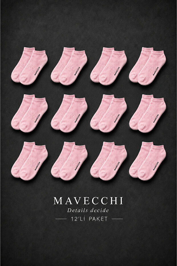 12 Pairs Boxed Premium Women's Pink Cotton Seamless Booties Socks