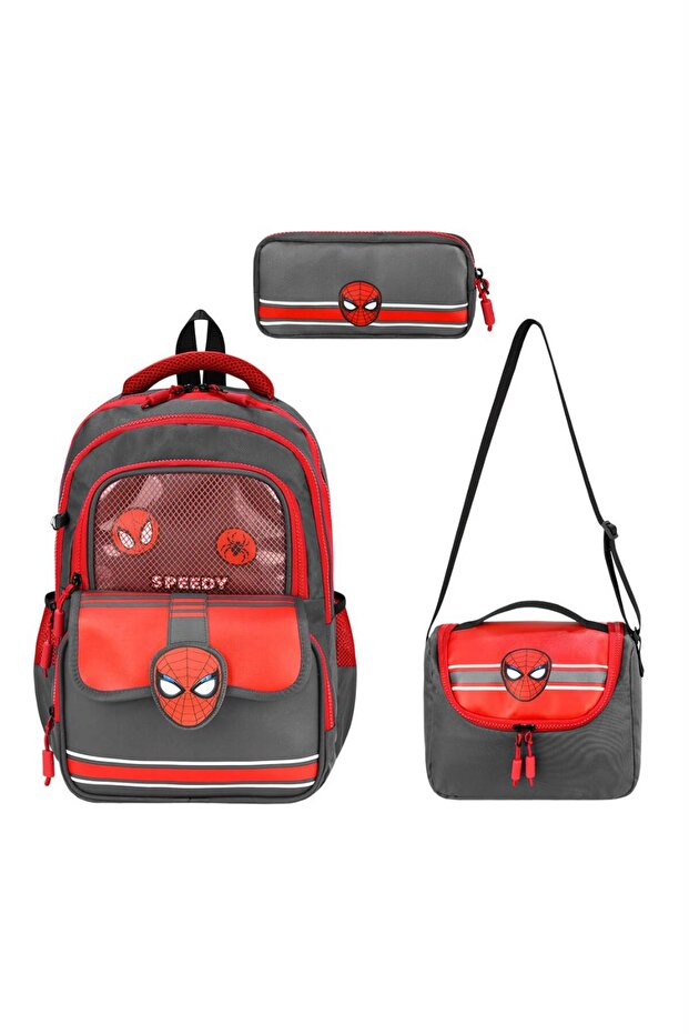 Multi-Compartment'Speedy' Orthopedic School Bag with Lid, Lunch Box and Pencil Holder, 3-Piece School Bag Set