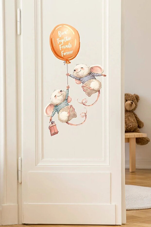 Sim20 - Twin Cute Mice Door Cabinet Wall Sticker Colorful