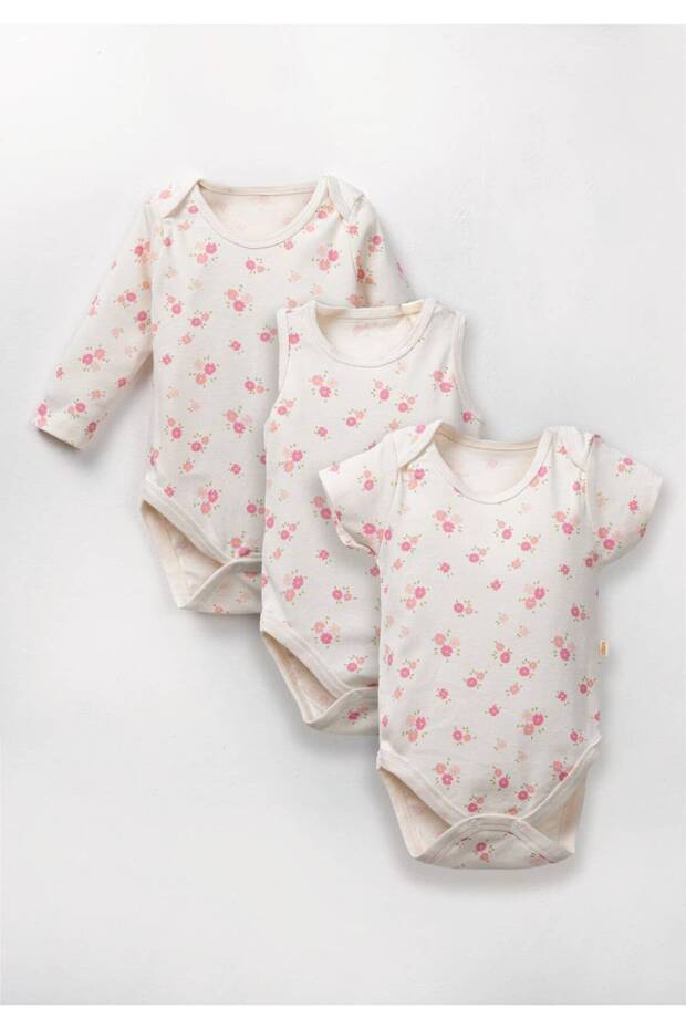100% Cotton Floral Print Snap Fastener Long Sleeve, Short Sleeve, Sleeveless Bodysuit, 3-Pack Bodysuit