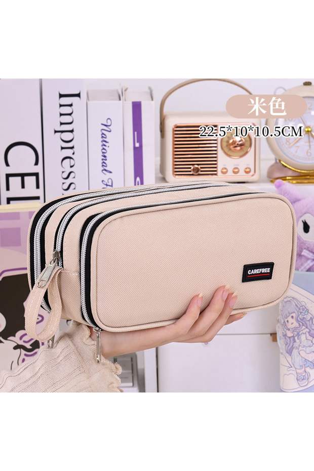 Beige New School Supplies Back to School Essential Pencil Case, Large Capacity Stationery Organizer