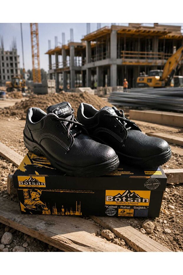 Botsan Men's Black Steel Toe Work Safety Shoes