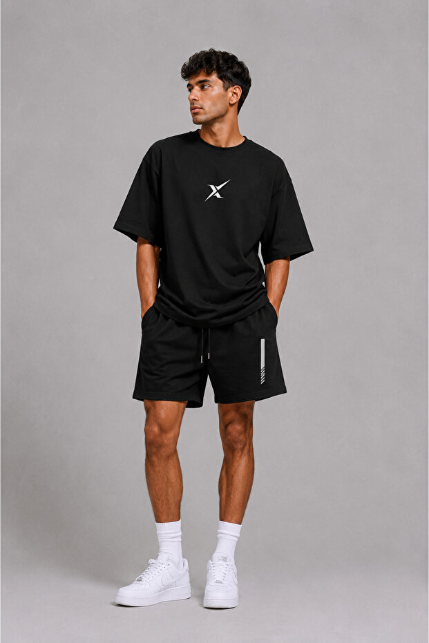 Beautifully Printed Loose and Comfortable Black T-Shirt and Shorts Set.