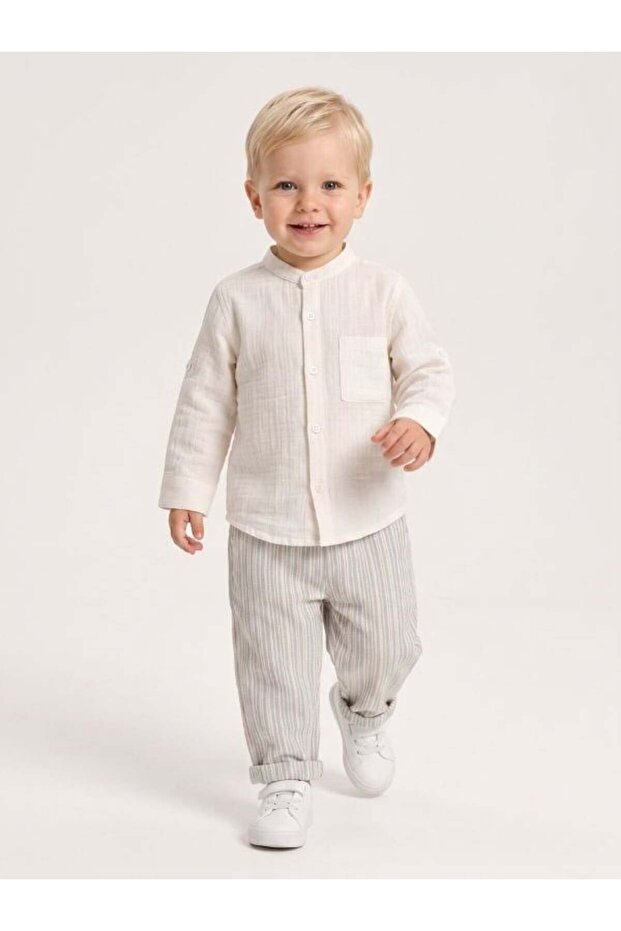 Baby Boy Linen Striped Double-Legged Trousers