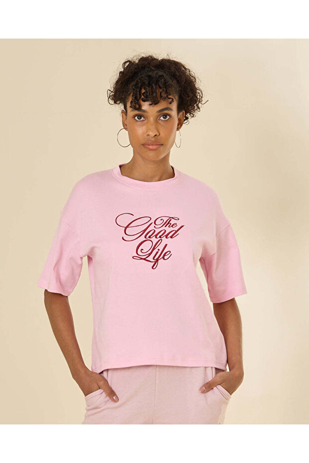 Women Mauve Embroidered T-Shirt