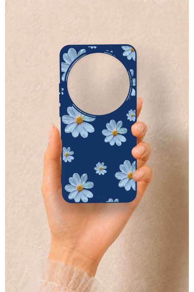 Mi 15 Ultra Compatible Blue Daisy Patterned Silicone Case