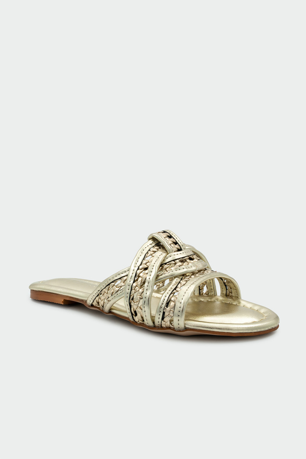 Ocean Asymmetrical Cut Women's Metallic Gold Flat Slippers