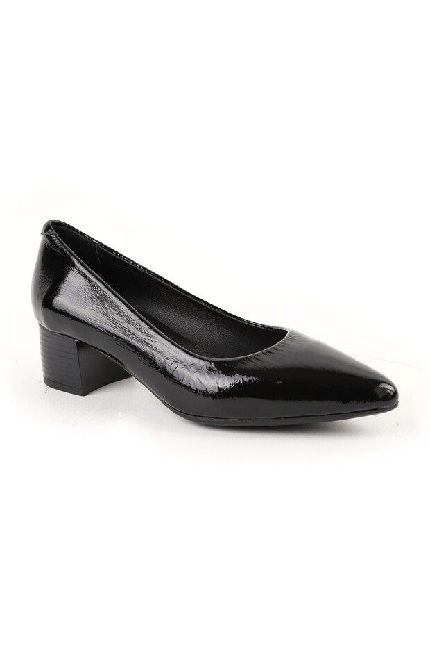 Women's Classic Heeled Shoes Short Heel Pointed Toe Shiny Patent Leather Slip-On L061.540