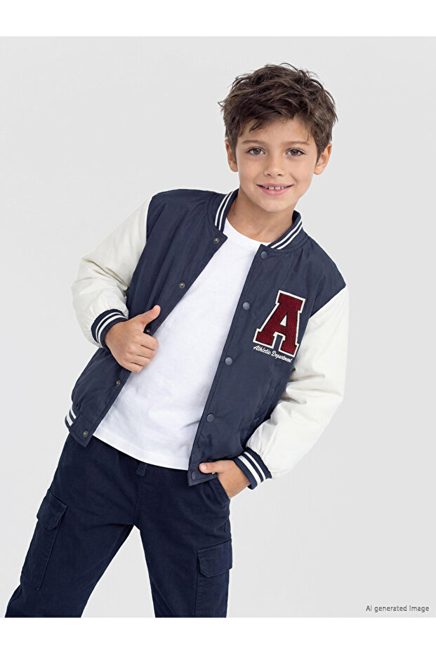 Embroidered College Roba Collar Boys' Raincoat from Uzg Store for Style Enthusiasts