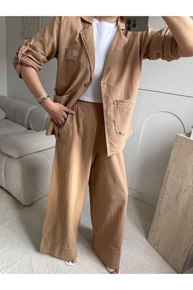 Kamel hale organic 100% cotton fabric jacket set