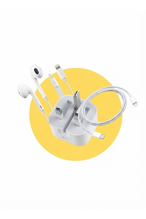 بكج 3 منتجات - شاحن ايفون سريع 20 وات + محول كيبل USB C إلى لايتنينج +سماعة مع واجهة lightning