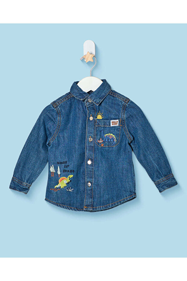 Infant Boys Dark Wash Denim Long Sleeve Shirt