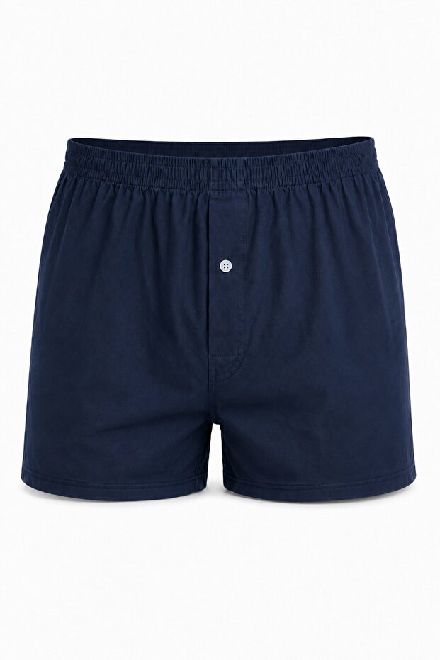 6 Pieces, Towel Waist, Buttoned Men's Boxer Briefs, 100% Cotton, 30/1 Compact Combed Cotton, Comfortable Fit, Absorbs Sweat, Navy Blue